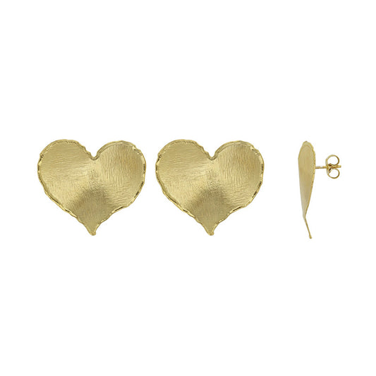 Boucles d'oreilles coeur H 30mm, argent 925/1000 doré brossé