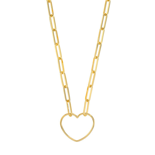 Collier forme coeur, chaîne rectangle allongé, argent 925/1000 doré